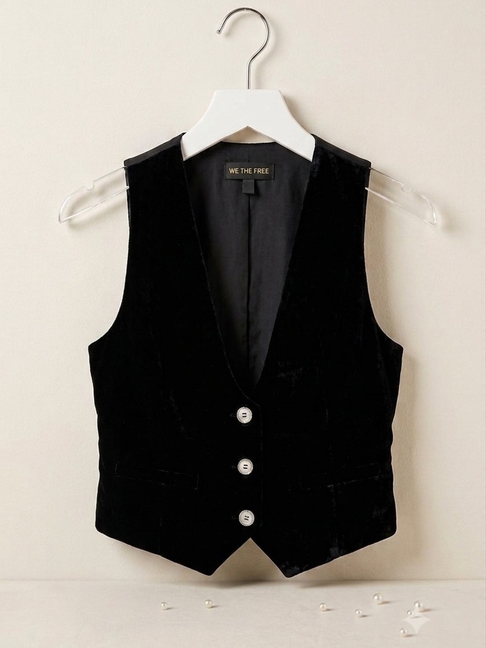 We The Free Black Velvet Women's Vest, NWOT. Size XL
